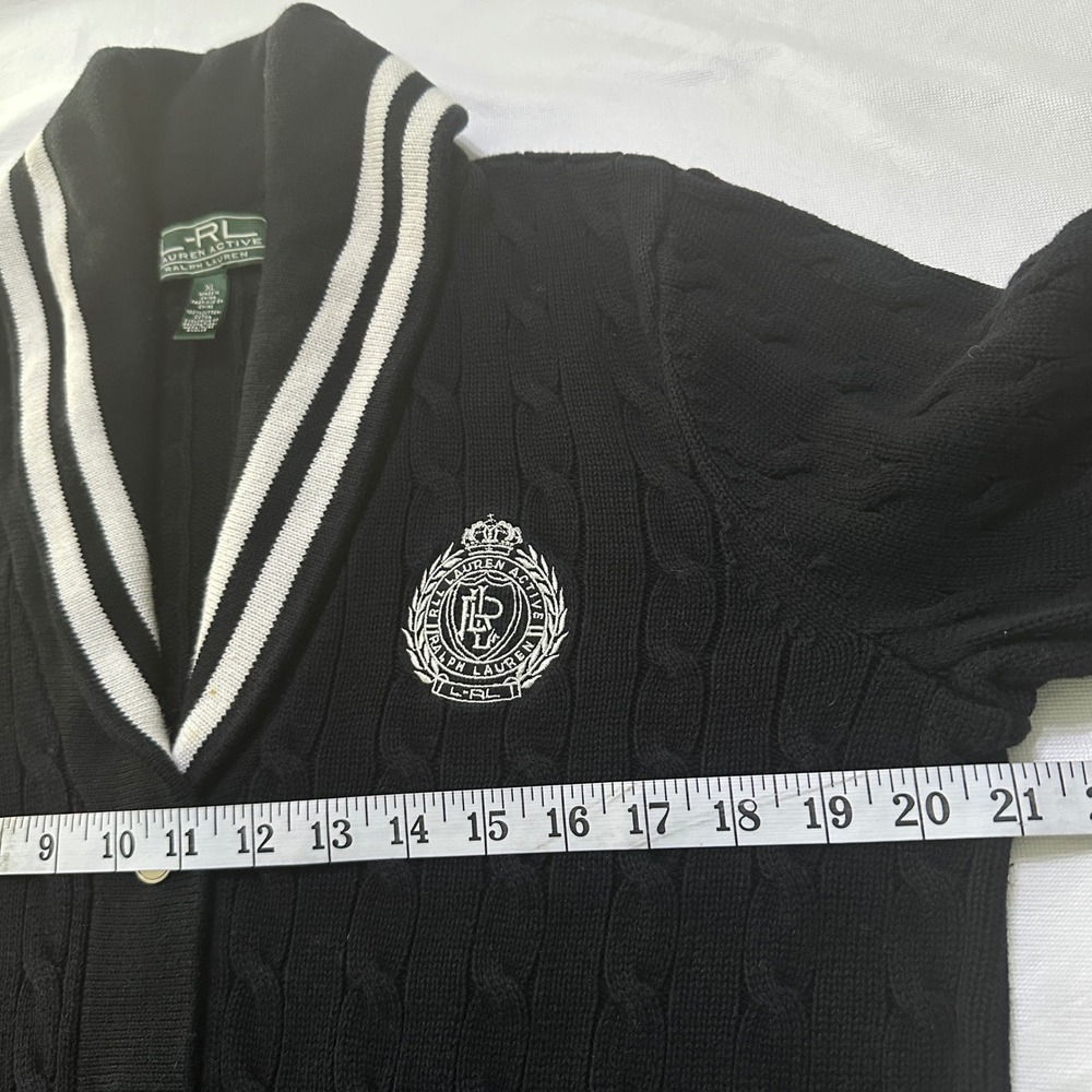 Ralph Lauren Active Cable Knit Shawl Collar Crest Cardigan XL Preppy Academia - Picture 6 of 12